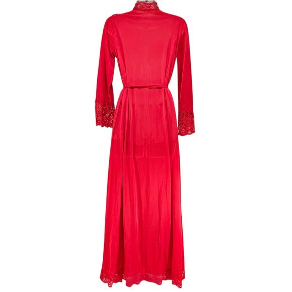 Vintage Olga Red Nylon With Lace Trim Peignoir Night Robe Old Hollywood Size P - Picture 2 of 8